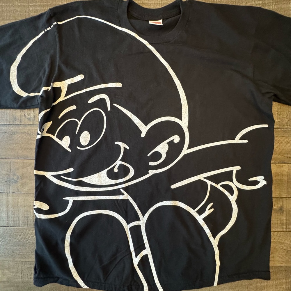 Supreme PAPA SMURF Black Graphic Tee with Cartoon Design